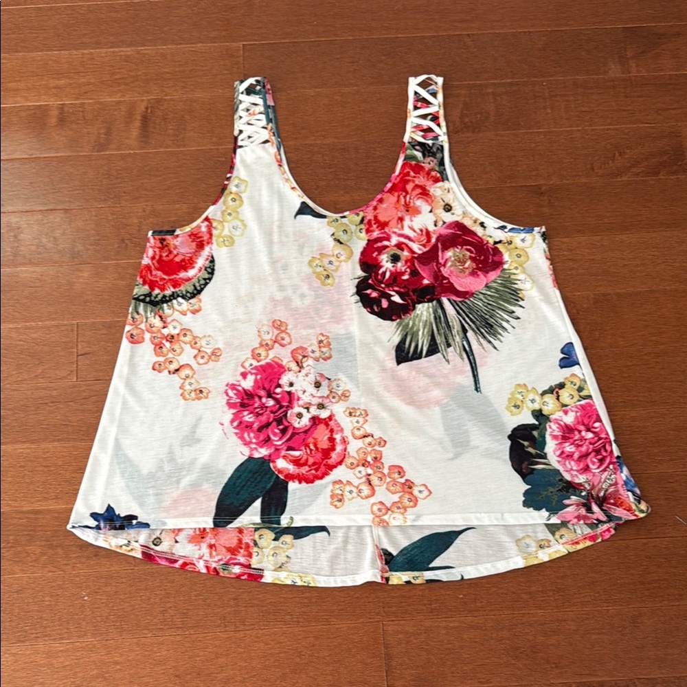 H&M Red and Pink Floral Tank Top